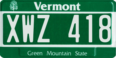 VT license plate XWZ418