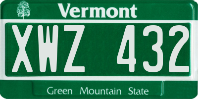 VT license plate XWZ432