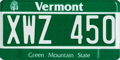 VT license plate XWZ450