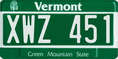VT license plate XWZ451