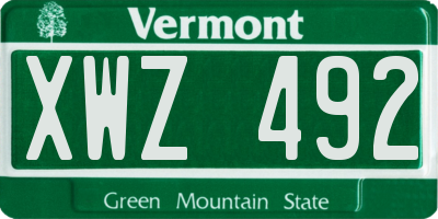 VT license plate XWZ492