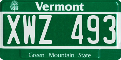 VT license plate XWZ493