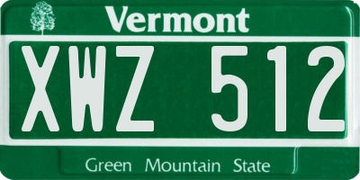 VT license plate XWZ512