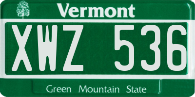 VT license plate XWZ536