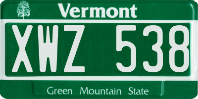 VT license plate XWZ538