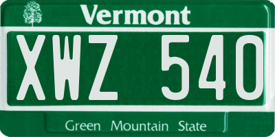VT license plate XWZ540