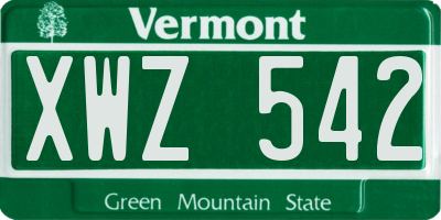 VT license plate XWZ542
