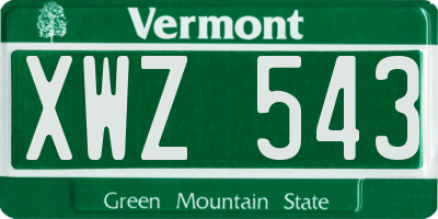 VT license plate XWZ543