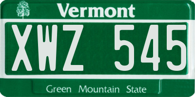 VT license plate XWZ545
