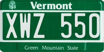 VT license plate XWZ550