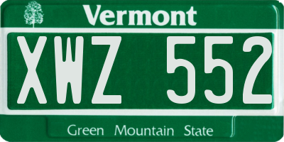 VT license plate XWZ552