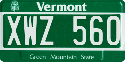 VT license plate XWZ560