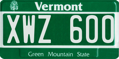 VT license plate XWZ600