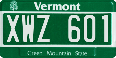 VT license plate XWZ601