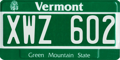 VT license plate XWZ602