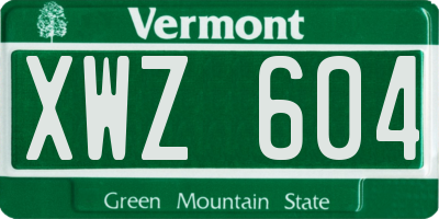 VT license plate XWZ604