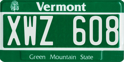 VT license plate XWZ608