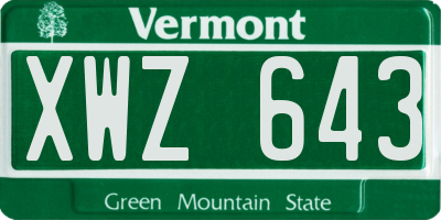 VT license plate XWZ643