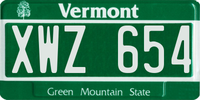 VT license plate XWZ654