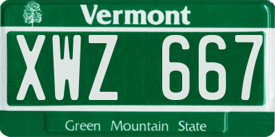 VT license plate XWZ667