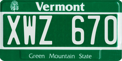 VT license plate XWZ670