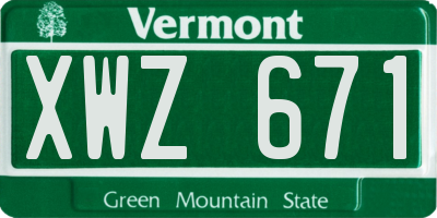 VT license plate XWZ671