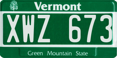 VT license plate XWZ673