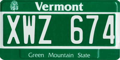 VT license plate XWZ674