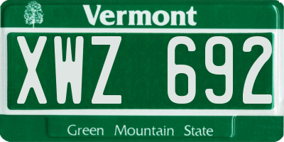 VT license plate XWZ692