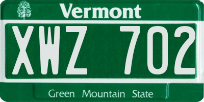 VT license plate XWZ702