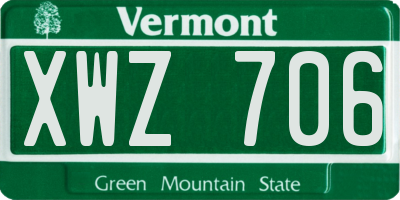 VT license plate XWZ706