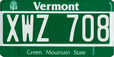 VT license plate XWZ708
