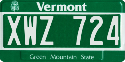 VT license plate XWZ724