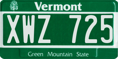 VT license plate XWZ725