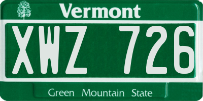 VT license plate XWZ726