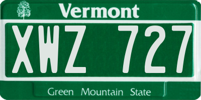 VT license plate XWZ727