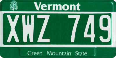 VT license plate XWZ749
