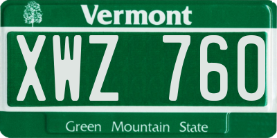 VT license plate XWZ760