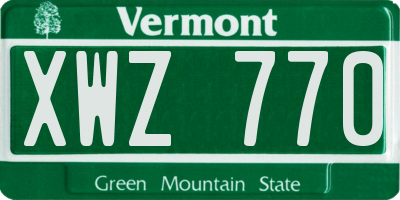 VT license plate XWZ770