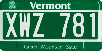 VT license plate XWZ781