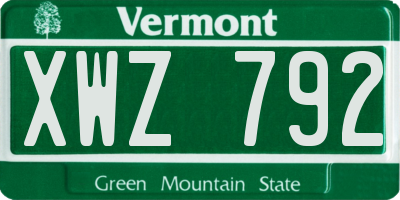 VT license plate XWZ792