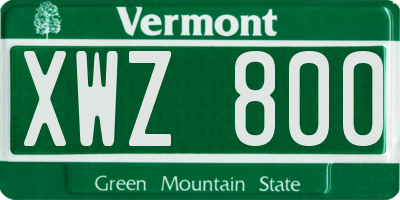 VT license plate XWZ800
