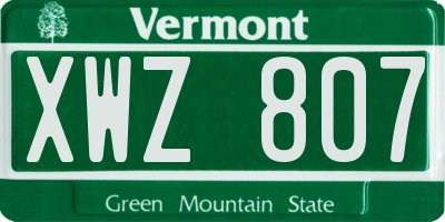 VT license plate XWZ807