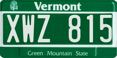 VT license plate XWZ815