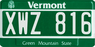VT license plate XWZ816