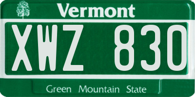 VT license plate XWZ830