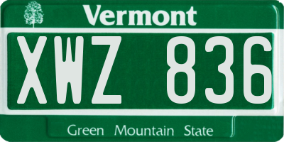 VT license plate XWZ836
