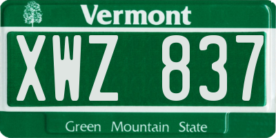 VT license plate XWZ837