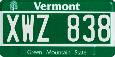 VT license plate XWZ838