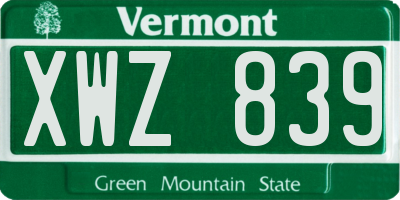 VT license plate XWZ839
